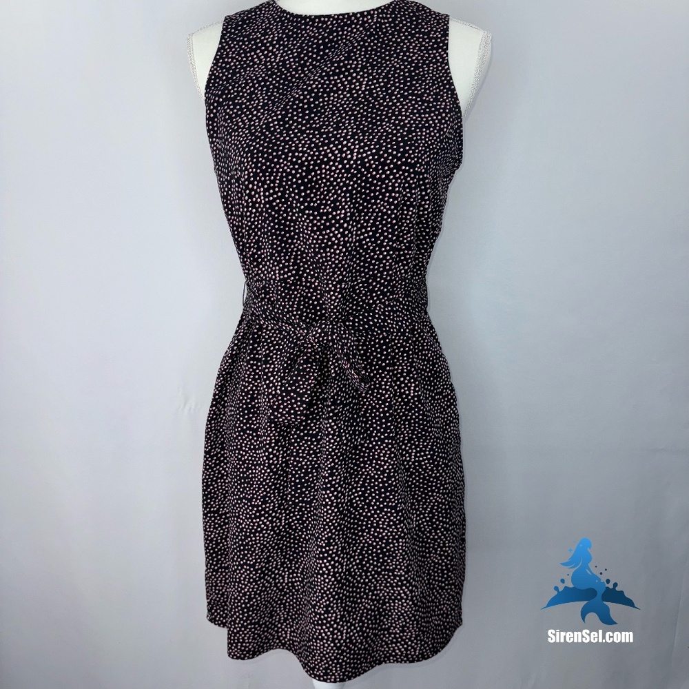 1171 Express Sleeveless Tie Waist Midi Dress – SP – Black Pink Dot